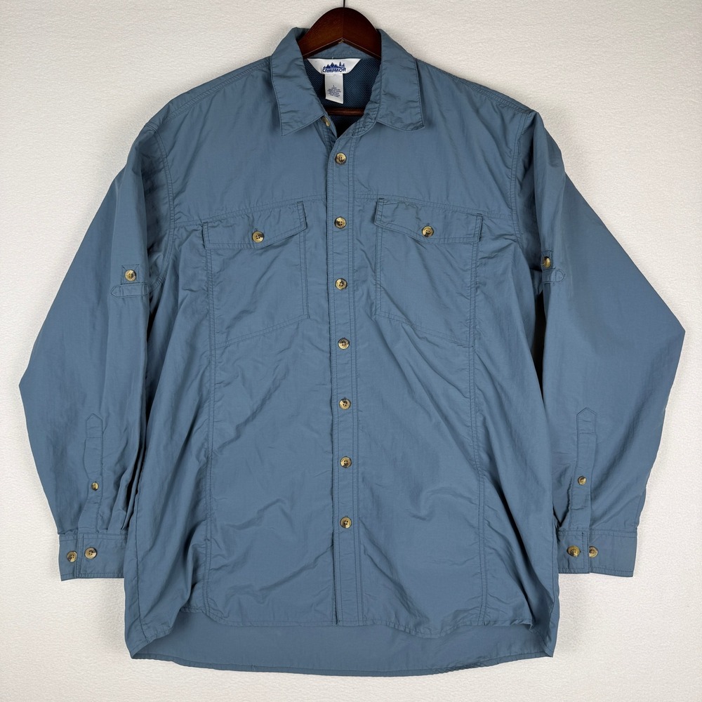 Campmor Nylon Shirt Mens L Vented Roll Up Sleeve Chest Pockets Lightweight - Picture 2 of 10